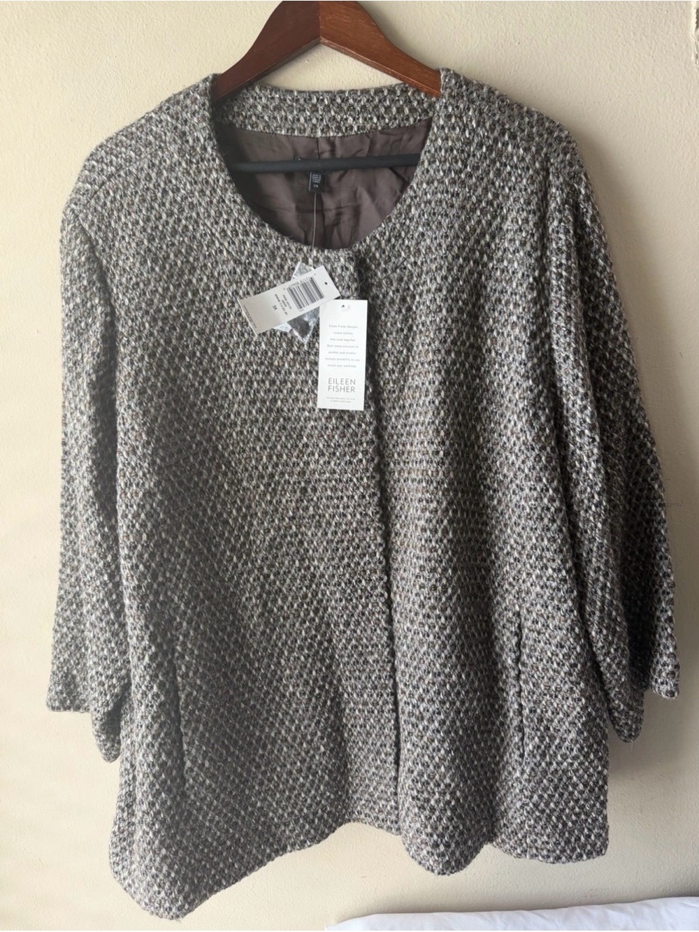 Eileen Fisher Gray Textured Open-Front Knit Jacket